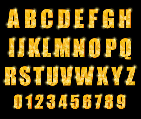 Luxury golden alphabet letters set with gold glitter texture, shiny and glowing.のイラスト素材