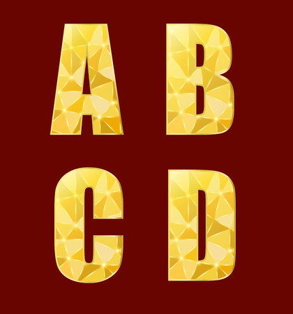 Luxury golden alphabet letters set with gold glitter texture, shiny and glowing.のイラスト素材