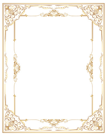 Gold photo frame with corner line floral for picture, Vector frame border design decoration pattern style. Thai art golden metal beautiful corner.のイラスト素材