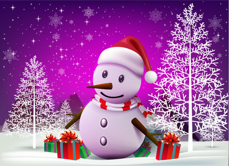 Merry Christmas! Happy Christmas and happy new year companions. Winter landscape and Smiling snowman, High detailed vector illustration,のイラスト素材