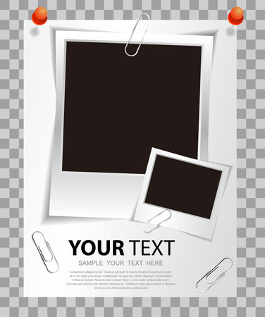 Illustration of Vintage Photo Frame Sticked on Duct Tape to Background. Retro Photorealistic Photo Frameのイラスト素材