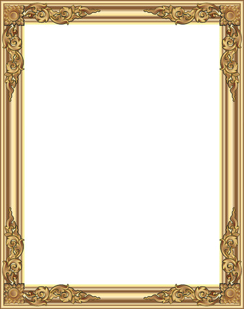 Gold photo frame with corner thailand line floral for picture, Vector design decoration pattern style. wood border design is patterned Thai styleのイラスト素材