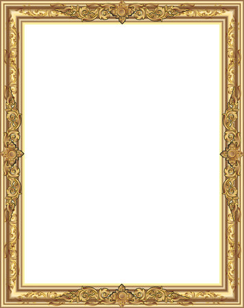 Gold photo frame with corner thailand line floral for picture, Vector design decoration pattern style. wood border design is patterned Thai styleのイラスト素材