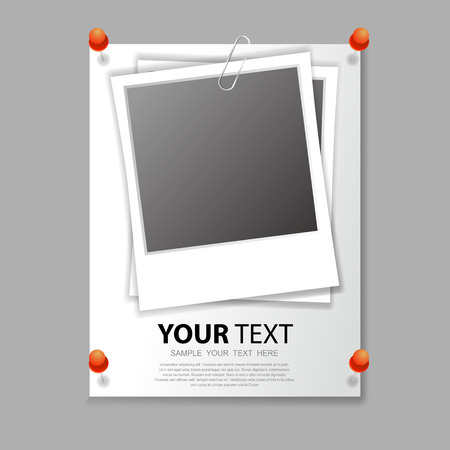 Illustration of Vintage Photo Frame Sticked on Duct Tape to Background. Retro Photorealistic Photo Frameのイラスト素材