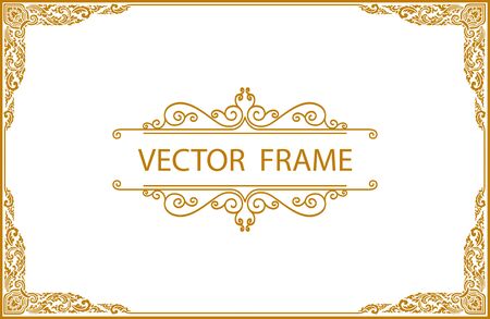 Gold border frame with line floral for picture, Vector design decoration pattern style. frame corner design is patternのイラスト素材