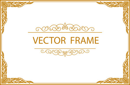 Thailand Royal gold frame on drake pattern background, Vintage photo frame on drake background, antique, vector design patternのイラスト素材