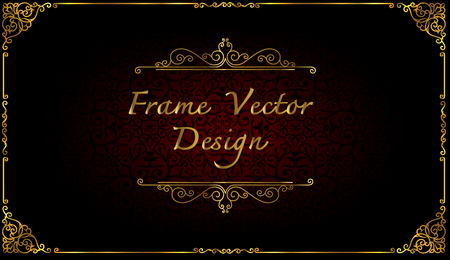 Royal frame on black pattern background, Vintage photo frame on drake background, antique, vector golden ornamentのイラスト素材