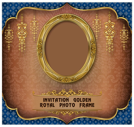 Decorative vintage frames and borders set,Gold photo frame with corner Thailand line floral for picture, Vector design decoration pattern style. border design is pattern Thai art styleのイラスト素材