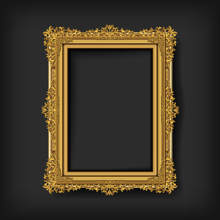Decorative vintage frames and borders set,Gold photo frame with corner Thailand line floral for picture, Vector design decoration pattern style. border design is pattern Thai art styleのイラスト素材