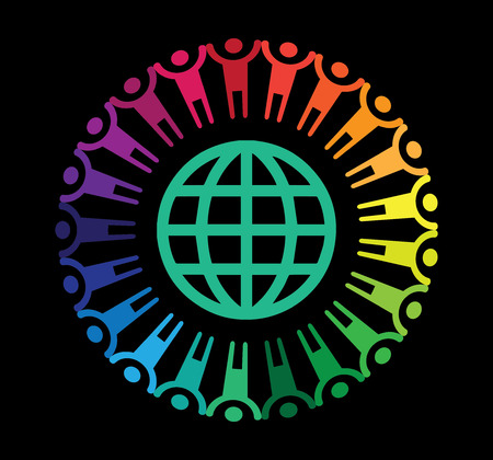 People Holding Hands And The World Illustrationのイラスト素材