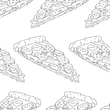 Hand drawn illustration of delicious monochromatic pizza slicesのイラスト素材