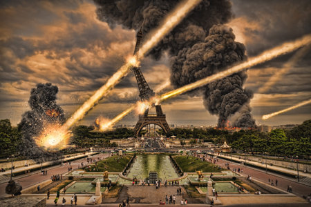 Day of the apocalypse over Paris France Eiffel Tower