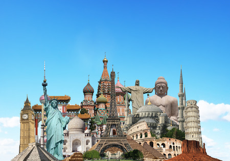 Famous monuments of the world in the cloudsのeditorial素材
