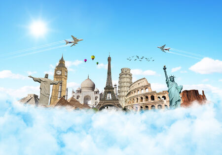 Famous monuments of the world in the cloudsのeditorial素材