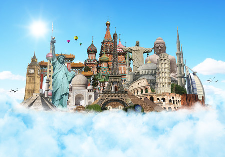 Famous monuments of the world in the cloudsのeditorial素材