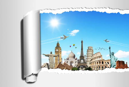 Famous monuments of the world in the cloudsのeditorial素材