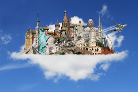 Famous monuments of the world in the cloudsのeditorial素材