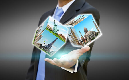 Businessman choosing his holidays with dices gameのeditorial素材