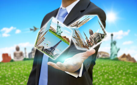 Businessman choosing his holidays with dices gameのeditorial素材