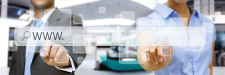 Businessman cliking on tactile interface web address bar