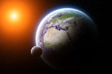 View of the planet Earth from space during a sunriseの写真素材