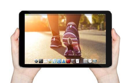 Modern digital tactile tablet on white backgroundの写真素材