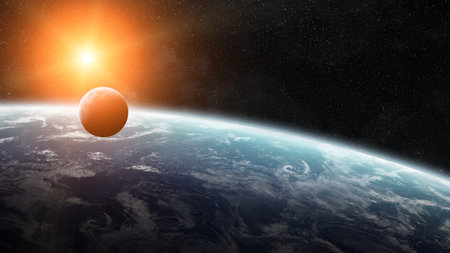 View of the planet Earth from space during a sunrise