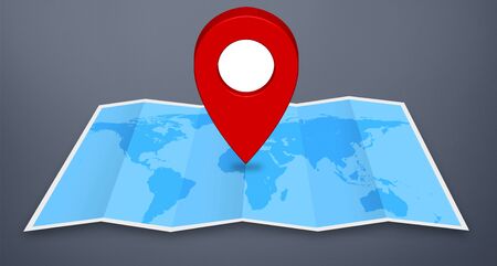 Pin map marker pointer icon on a blue world mapの写真素材