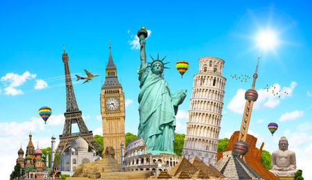Famous monuments of the world grouped togetherの写真素材