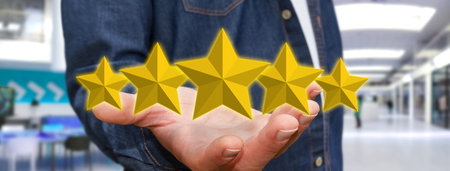 Young businessman ranking using digital stars