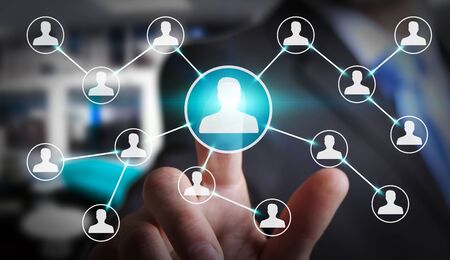 Businessman touching digital screen with social network connectionの写真素材