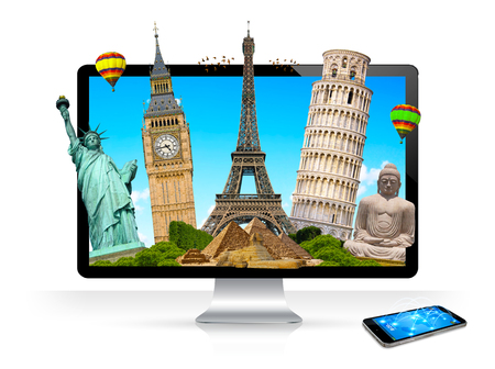 Famous monuments of the world grouped together in a computerの写真素材
