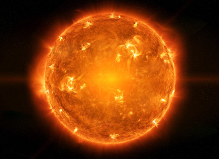 Close up view of a burning sun in space