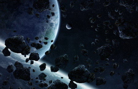 View of a sunrise on a distant planet system in space
