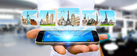 Businessman choosing his holidays with his modern mobile phone
