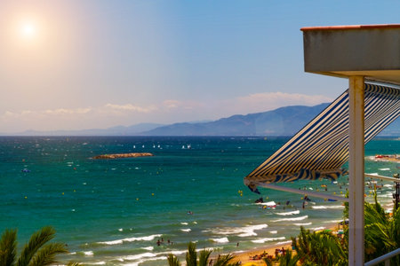 View of Salou Platja Llarga Beach in Spain from the last floor of a coast building