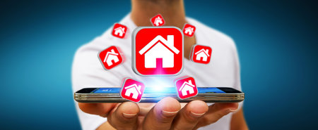 Businessman with modern mobile phone in his hand using travel application