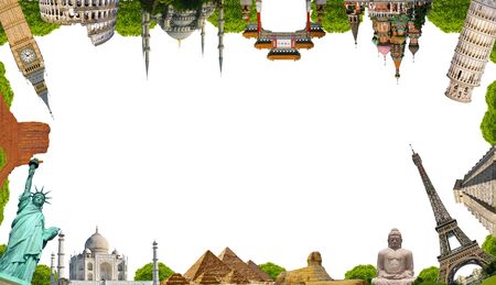 Famous monuments of the world grouped together on white backgroundの写真素材