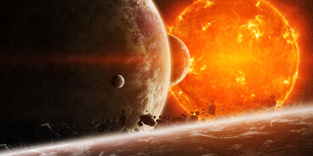 Sun exploding close to inhabited planets system