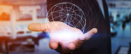 Businessman in office using digital data networkの写真素材