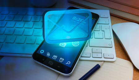 Modern email, phone and internet devices connected to each other