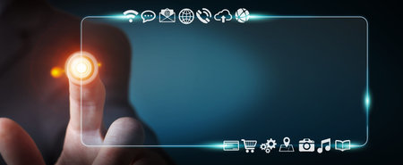 Businessman surfing on internet with digital tactile web address interface