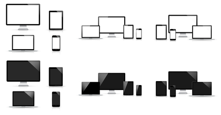 Modern digital tech devices on white backgroundの写真素材