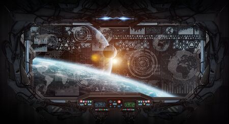 View of outer space from the window of a space stationの写真素材