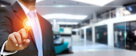 Businessman surfing on internet with digital tactile web address interface