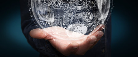 Businessman using digital graph interface with his hand