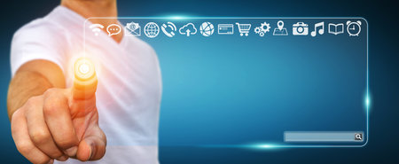 Businessman surfing on internet with digital tactile web address interfaceの写真素材