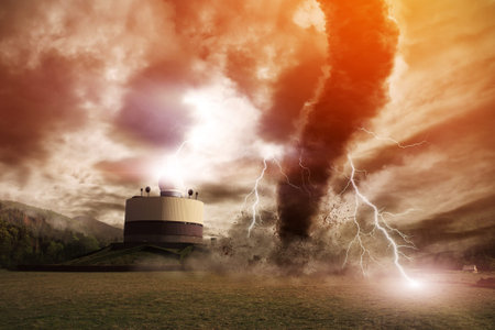 Picture of a large tornado destroying the landscapeの写真素材