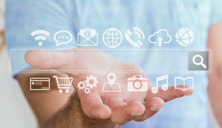 Businessman surfing on internet with digital tactile web address interface