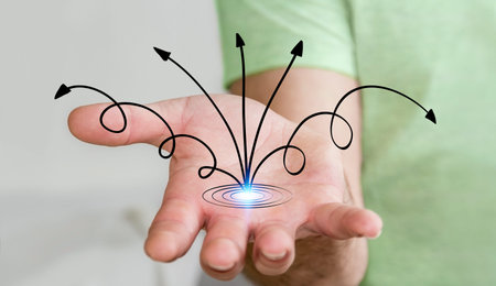 Man using hand-drawn business presentation in his hand on blurred background
